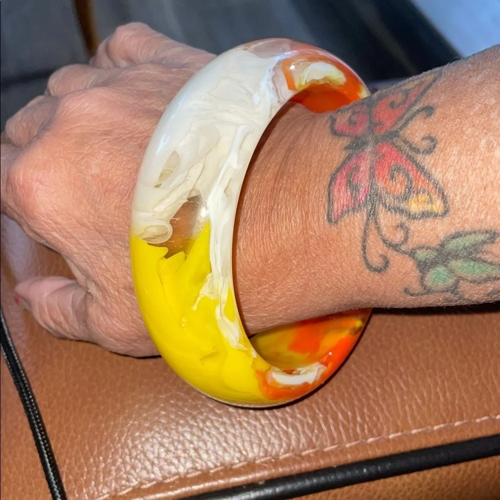 Vintage lucite large bold Vibrant Orange and Yellow Bangle